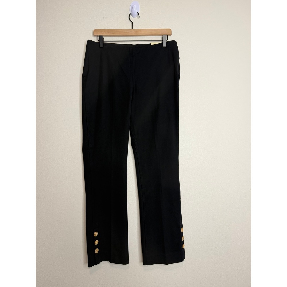 Soft Surroundings Black Mini Boot Ankle Pants Gold Filigree Button Hem Women's M